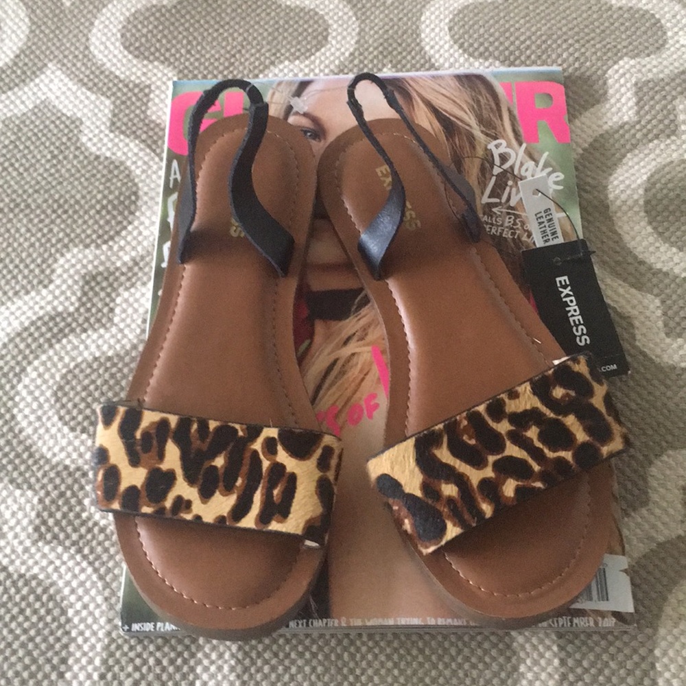 Express “Stanton” Leopard Calf Hair Sandals